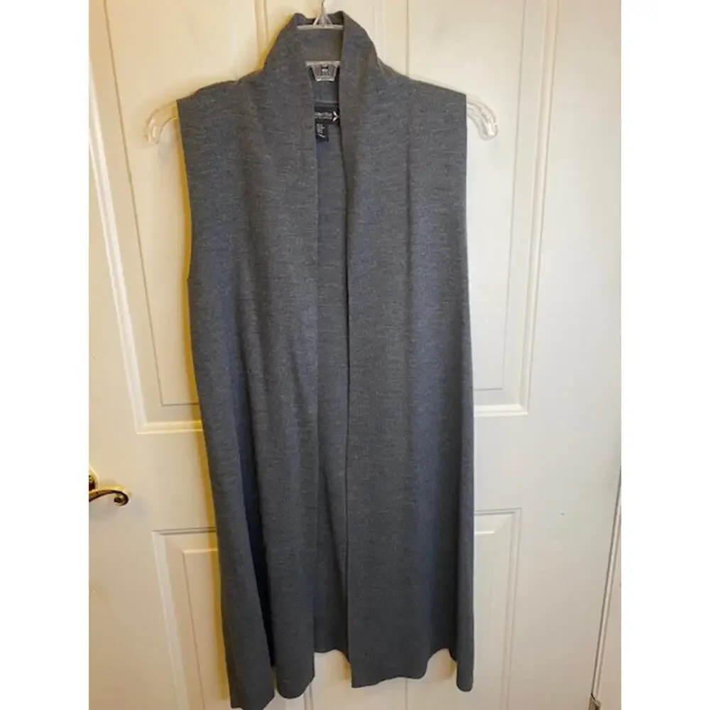 NANETTE LEPORE Sweater Vest SMALL Long Duster Merino Blend Side‎ Zipper Charcoal